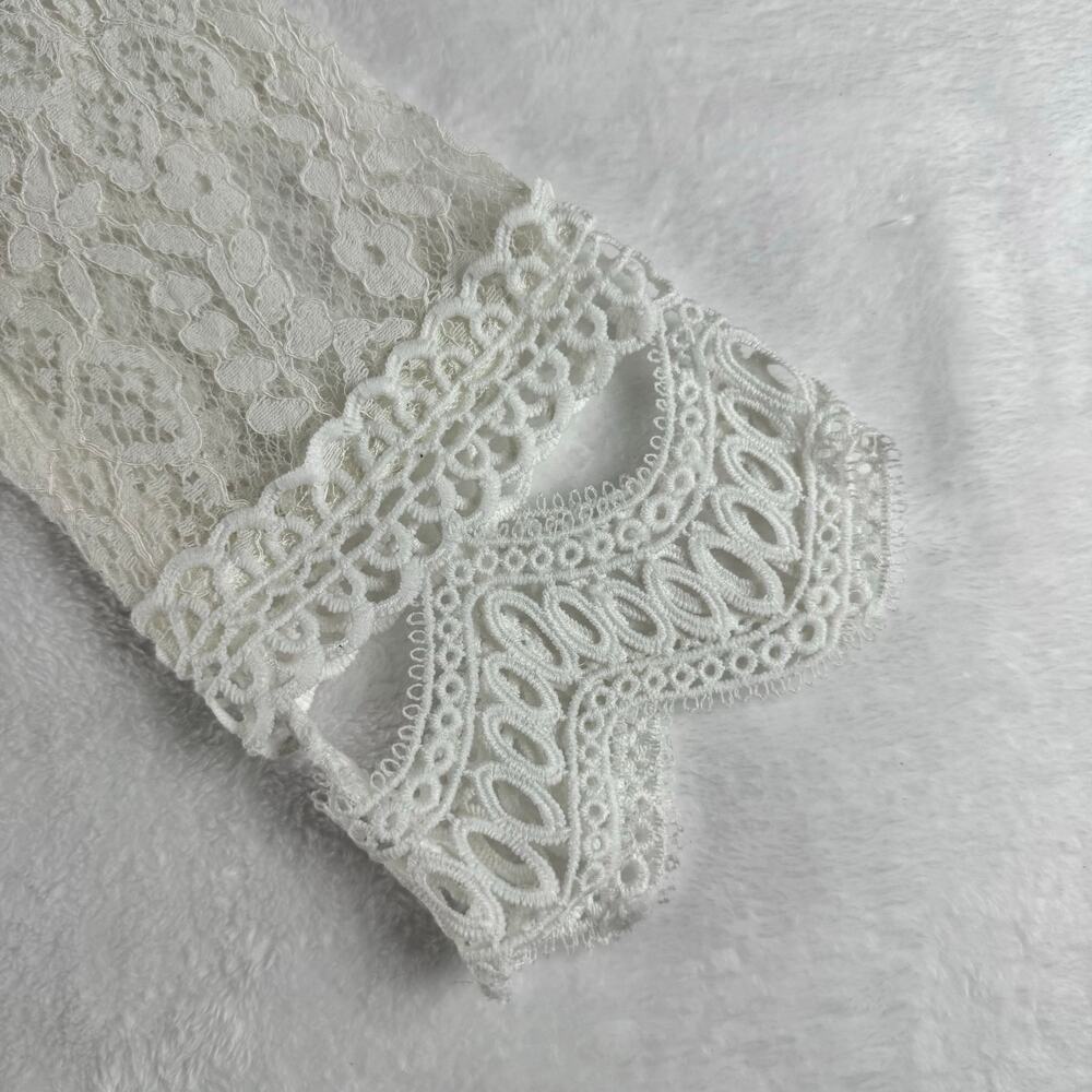 Camisa White Lace Crochet Long Sleeve Blouse Women XL Boho Cottagecore Sheer Top - Picture 4 of 11